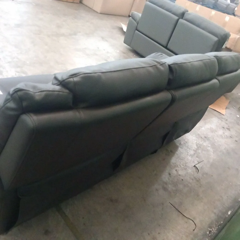 DESIGNER ALBION BLACK FAUX LEATHER MANUAL RECLINING THREE SEATER SOFA