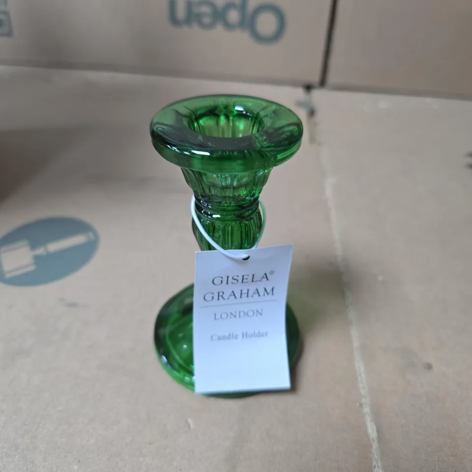 BOX OF 6 GISELA GRAHAM GREEN CANDLESTICK HOLDERS