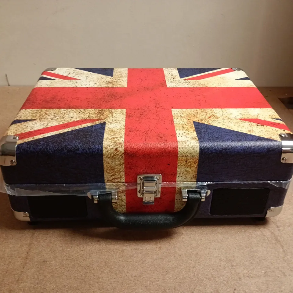 VICTROLA PORTABLE RECORD PLAYER IN UNION JACK CASE