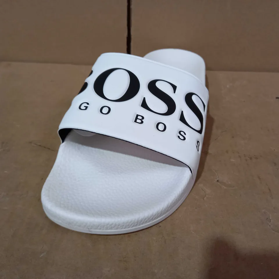 PAIR OF HUGO BOSS SLIDERS IN WHITE UK SIZE  8