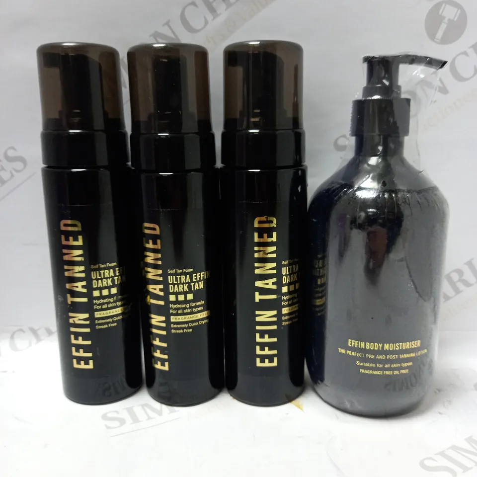 LOT OF 4 EFFIN PRODUCTS TO INCLUDE 3 X ULTRA EFFIN DARK TAN & 1 X BODY MOISTURISER 