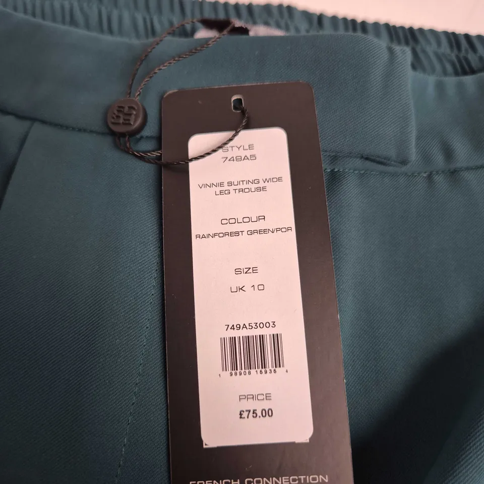 FRENCH CONNECTION VINNIE SUITING WIDE-LEG TROUSERS – RAINFOREST GREEN – UK 10