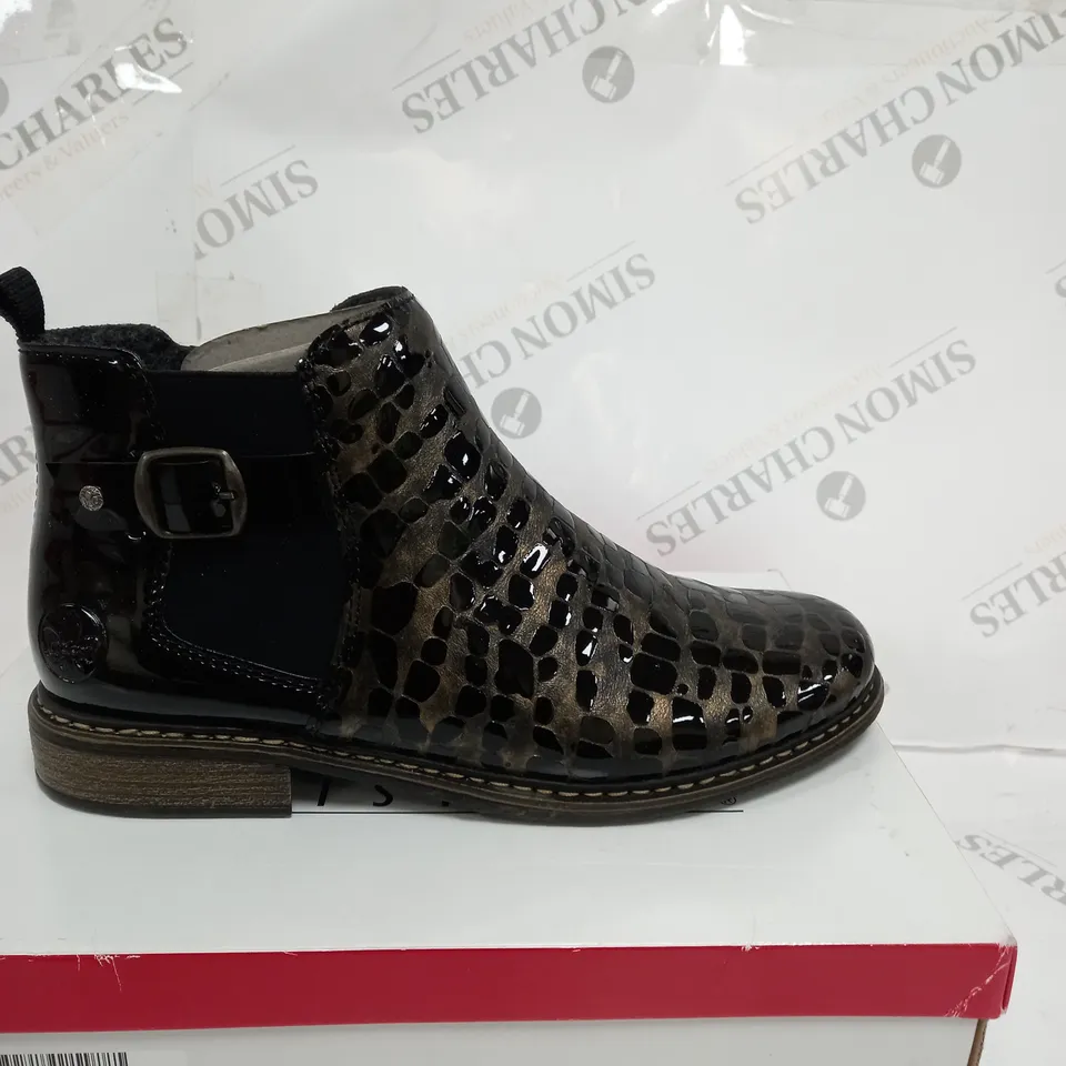 BOXED RIEKER METALLIC ANKLE BOOTS, BRONZE - SIZE 6.5