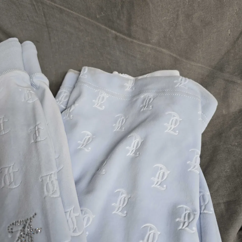 JUICY COUTURE VELOUR RHINESTONE TRACKSUIT PANTS IN BABY BLUE SIZE S