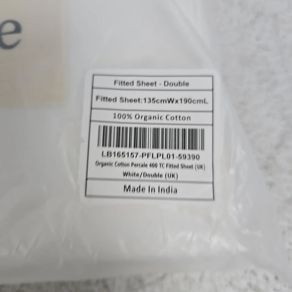 QUINCE FITTED SHEET – DOUBLE, WHITE, 100% ORGANIC COTTON - DOUBLE