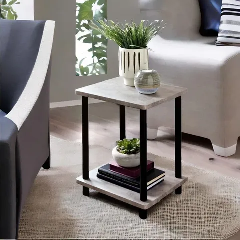 BOXED ABDULWAHAB 2 TIER SIDE TABLE WITH STORAGE SHELVES LIVING ROOM 