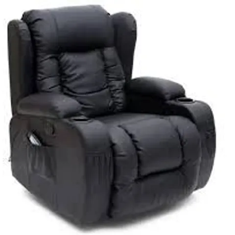 BOXED DESIGNER CAESAR BLACK LEATHER MANUAL RECLINING EASY CHAIR (2 BOXES)