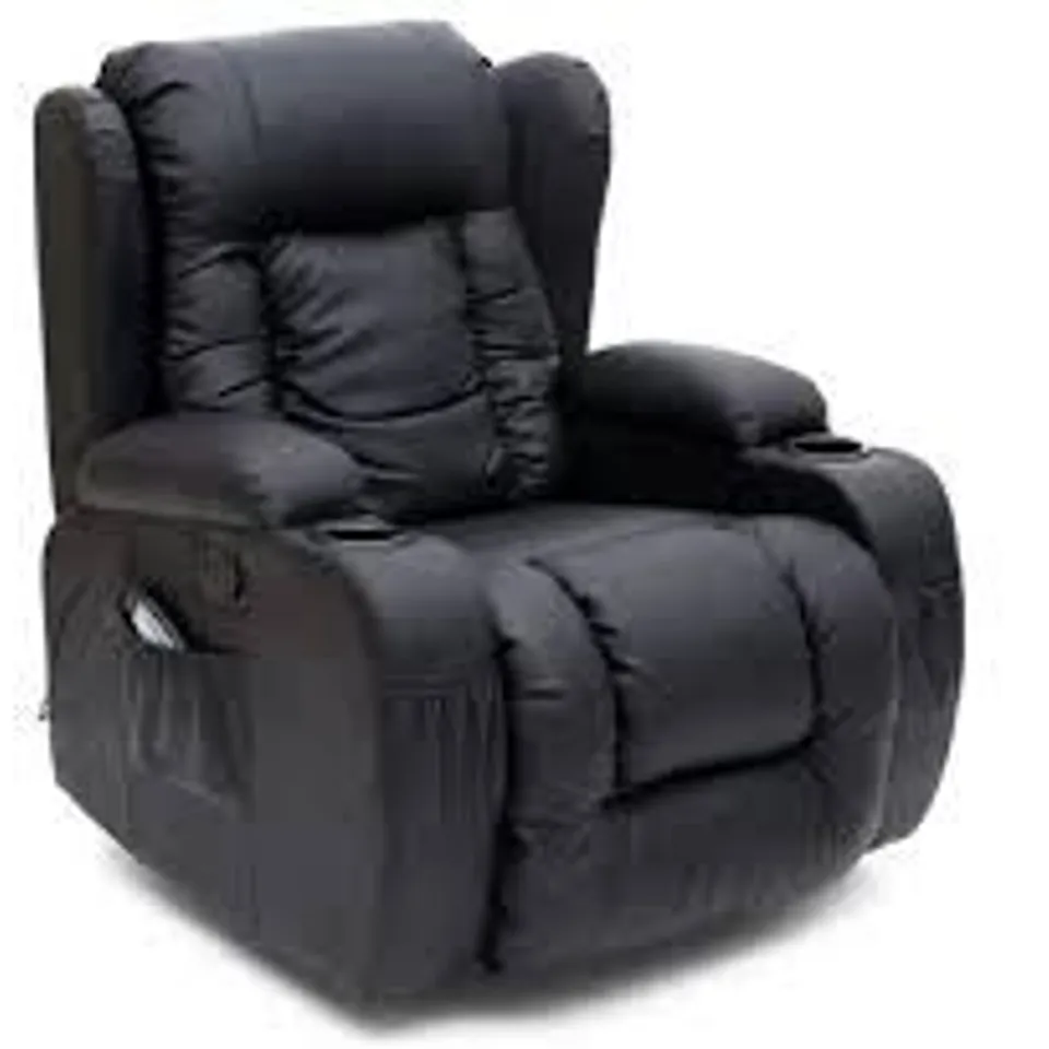 BOXED DESIGNER CAESAR BLACK LEATHER MANUAL RECLINING EASY CHAIR  (2 BOXES)