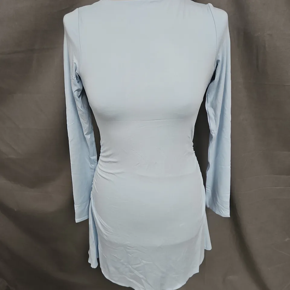 OH POLLY RUCHED SIDE BACKLESS DRESS IN ICE BLUE SIZE M