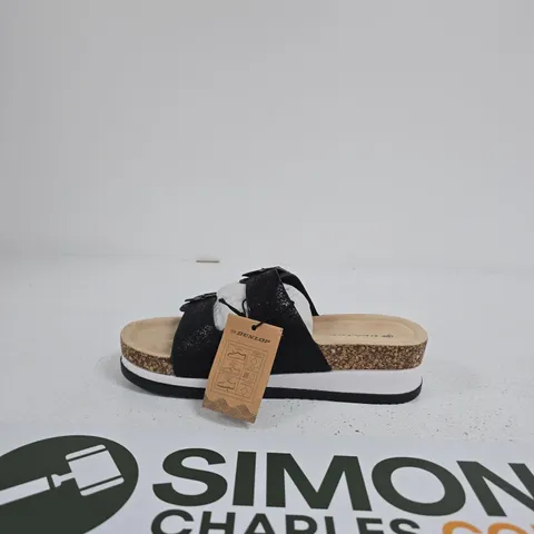 DUNLOP DOUBLE-STRAP SANDALS, BLACK, CORK FOOTBED β UK 5