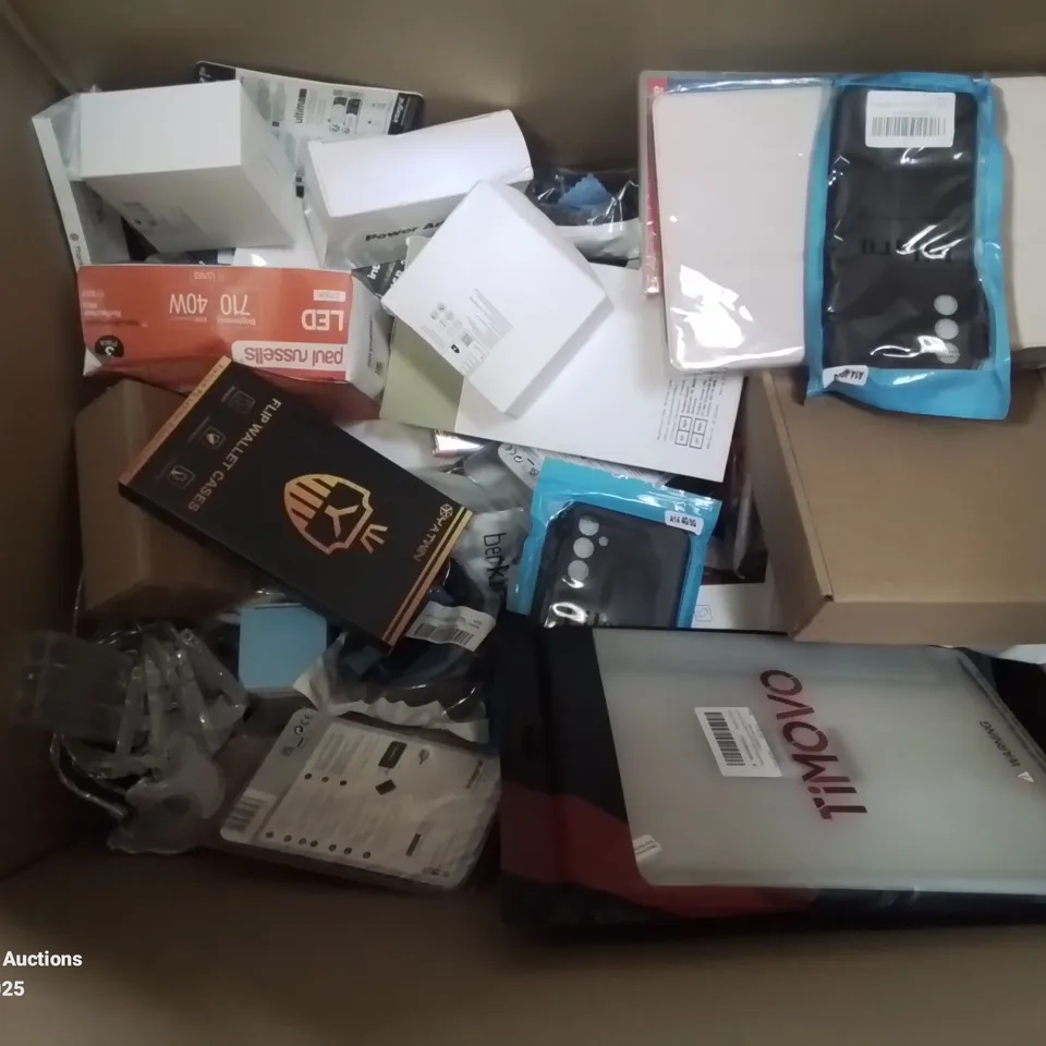 BOX CONTAINING LARGE AMOUNT OF MIXED BOXED ELECTRONIC ITEMS PHONE ACCESSORIES ETC.