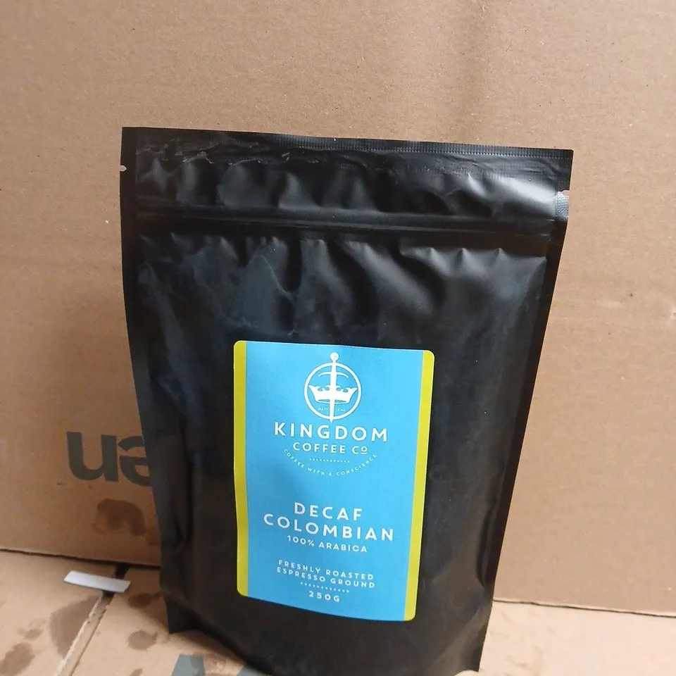 KINGDOM COFFEE CO DECAF COLOMBIAN GROUND COFFEE 250G – APPROX 20 BAGS