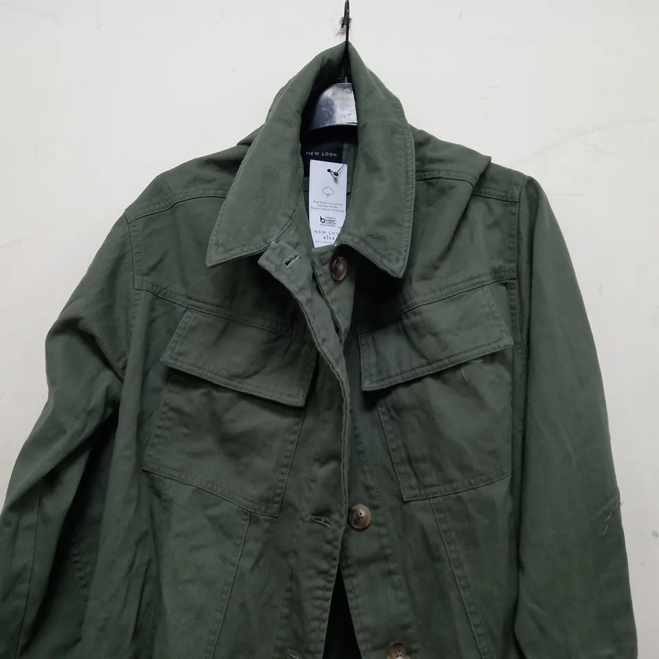 NEW LOOK BELTED COTTON SHIRT IN KHAKI GREEN - UK 16