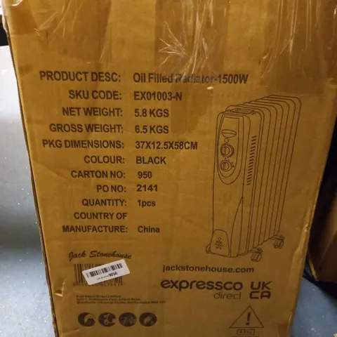JACK STONEHOUSE OIL FILLED RADIATOR 1500W/1.5KW 7 FIN PORTABLE ELECTRIC HEATER