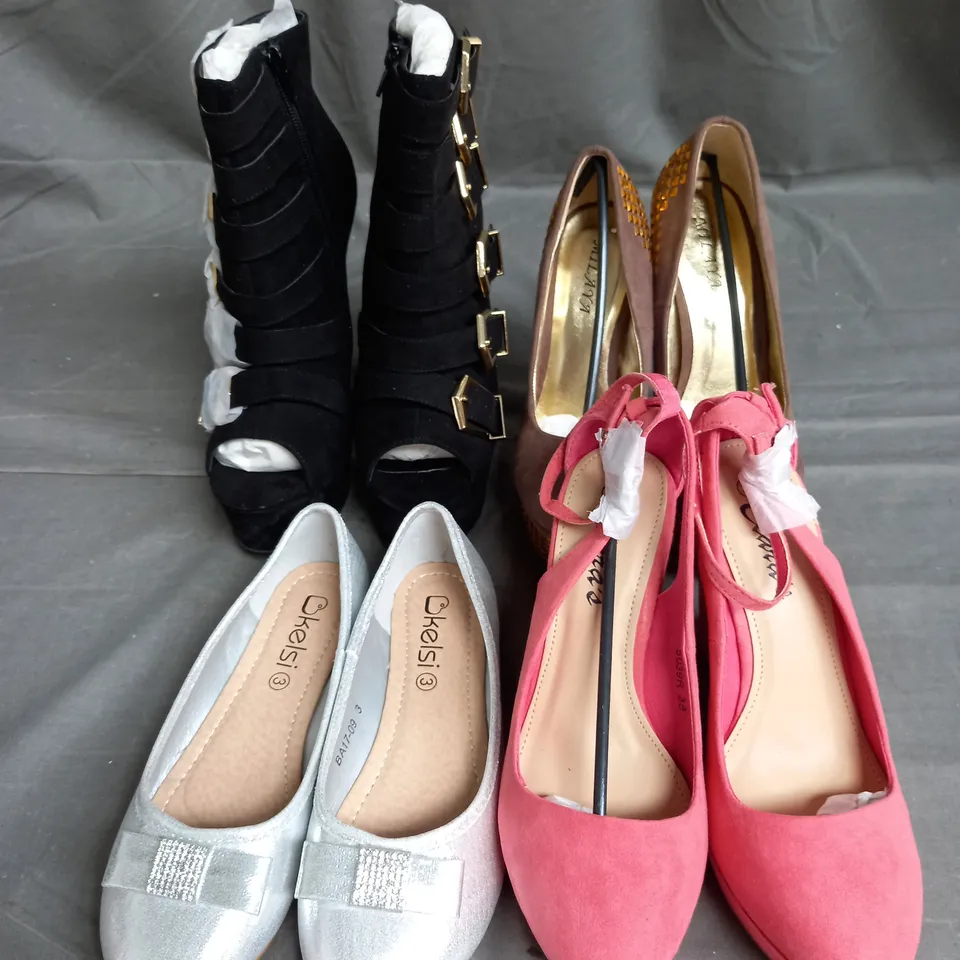 BOX OF 10 PAIRS OF ASSORTED SHOES IN VARIOUS COLOURS, STYLES AND SIZES