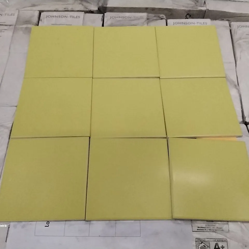 PALLET OF APPROXIMATELY 90 PACKS OF 44 BRAND NEW ASTUCE MAT JAUNE ANIS 15×15CM COLLECTION MAISON TILES- EACH PACK COVERS APPROXIMATELY 1M² (TOTAL APPROX. 90 SQ.METRES)
