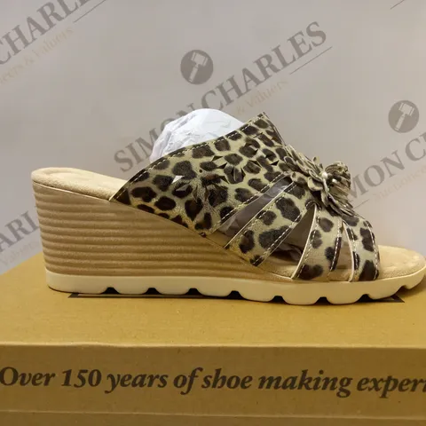 BOXED CUSHION WALK LEOPARD WEDGE SLIP ON SHOES, CHESTNUT - SIZE 4