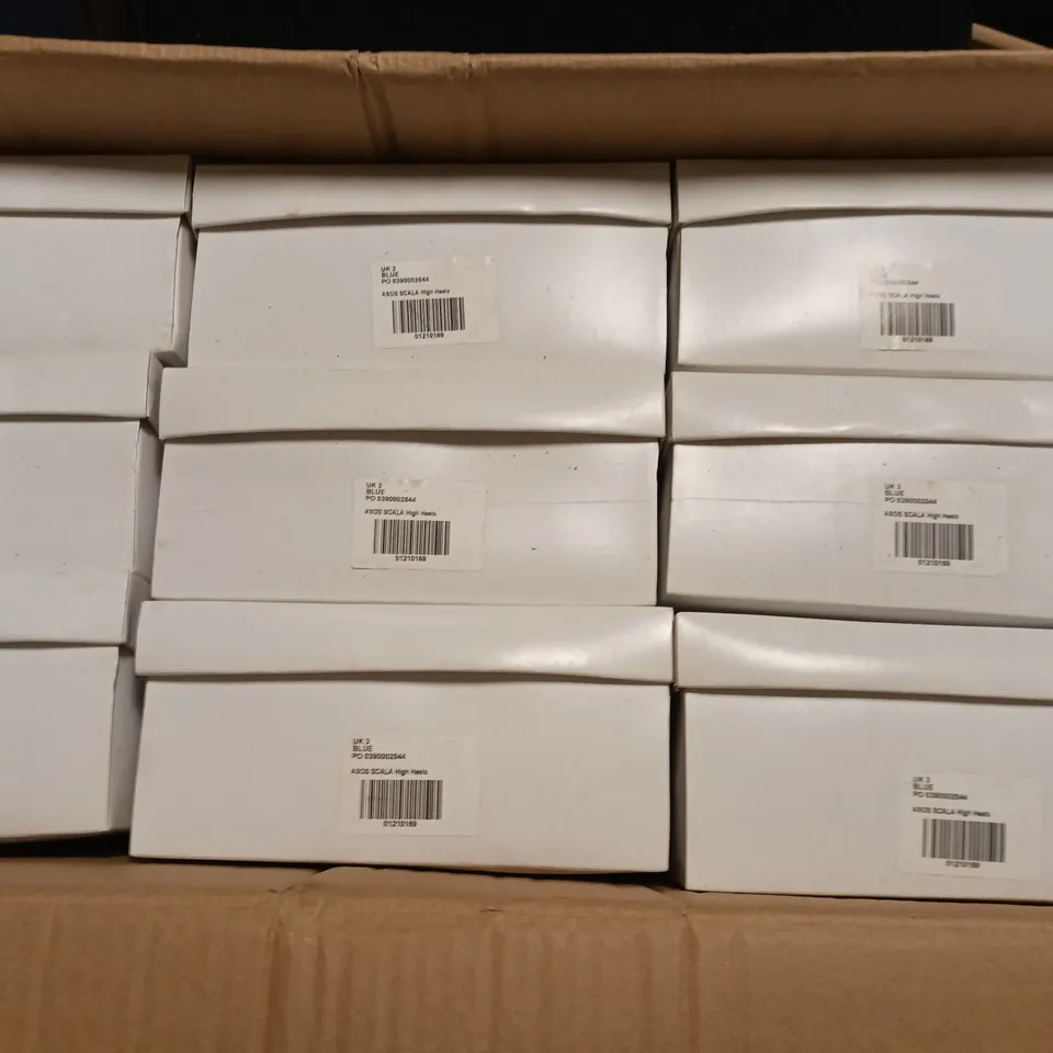 LOT OF 10 BOXED PAIRS OF ASOS SCALA HIGH HEELS SHOES IN BLUE - UK 3
