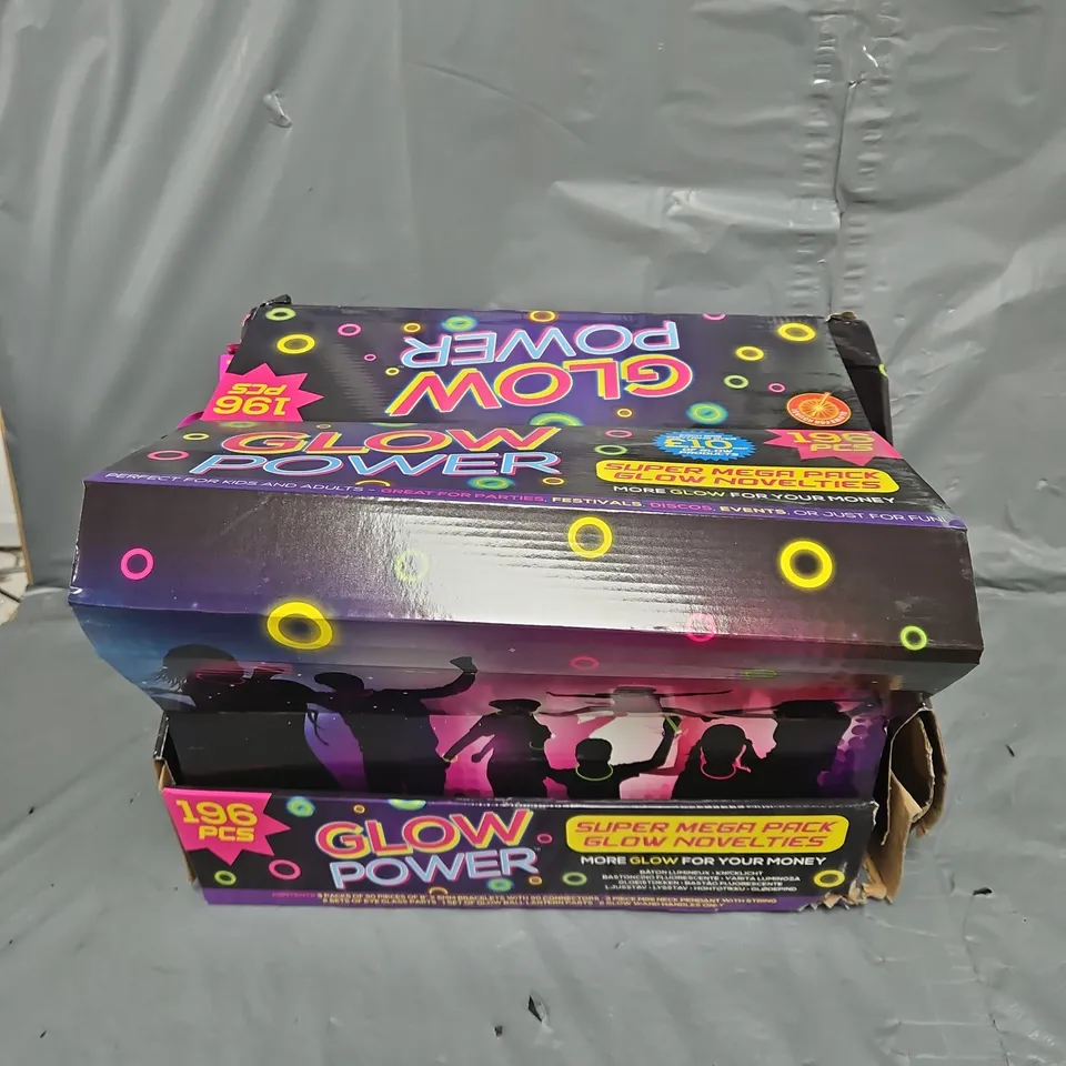 BOXED GLOW POWER SET OF 12 196PC MEGA PACKS OF GLOW NOVELTIES - COLLECTION ONLY