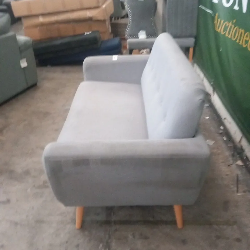 DESIGNER GREY FABRIC TWO SEATER BUTTON BACK SOFA