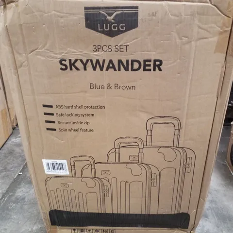 BOXED LUGG 3PCS LUGGAGE SET SKYWANDER - BLUE & BROWN