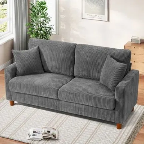 BOXED 2 SEATER SOFA CORDUROY - DARK GREY