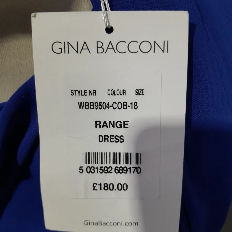 GINA BACCONI LAYERED BLUE ONE SLEEVE DRESS - 18