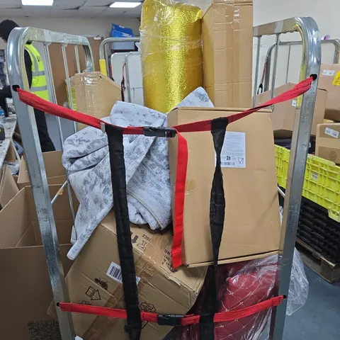 CAGE OF APPROXIMATELY 10 ASSORTED HOUSEHOLD ITEMS TO INCLUDE WICKER CHRISTMAS TREE SKIRT AND 10 PIECE COOKING SET ETC