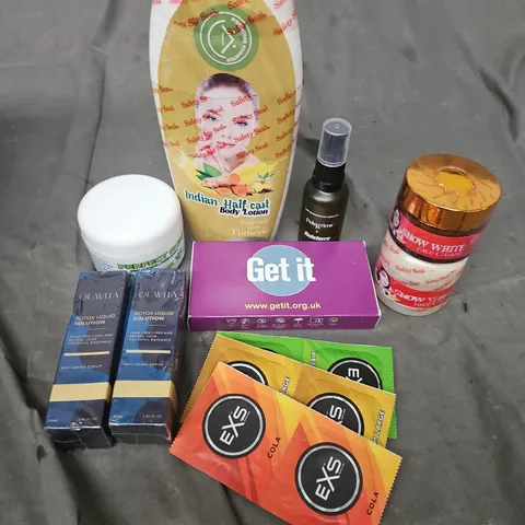 APPROXIMATEY 20 HEALTH AND BEAUTY PRODUCTS TO INCLUDE - OLAVITA BOTOX LIQUID SOLUTION - GET IT -SNOW SHITE - PERFECT SKIN - ECT 