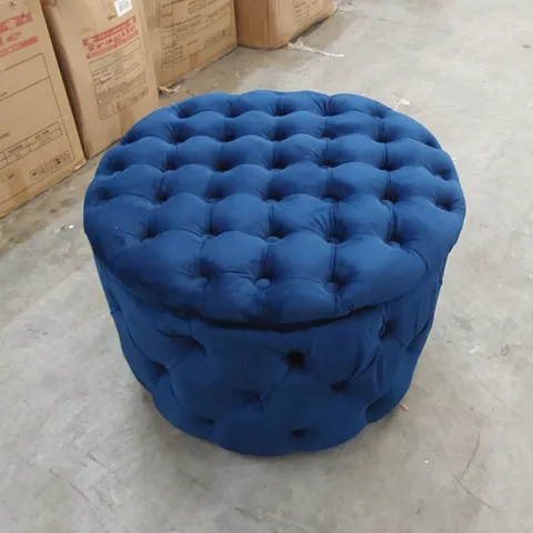 BOXED MIA MEDIUM ROUND OTTOMAN IN ROYAL BLUE VELVET 