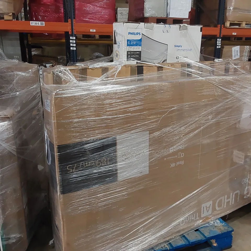 PALLET OF APPROXIMATELY 7 UNPROCESSED RAW RETURN MONITORS AND TELEVISIONS TO INCLUDE;