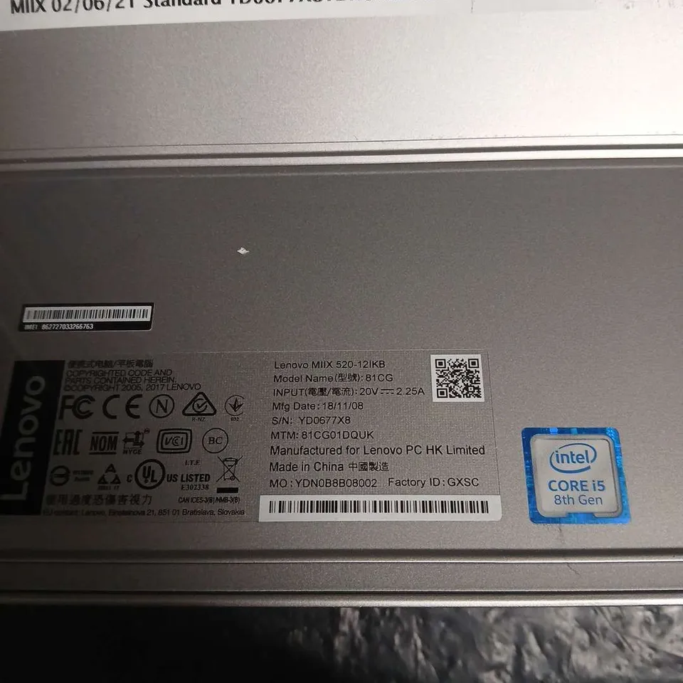 LENOVO MIIX 520-12IKB TABLET WITH STAND – INTEL CORE I5 8TH GEN