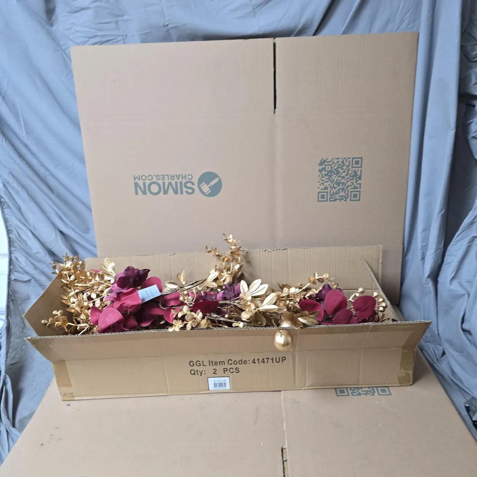 2X GISELA GRAHAM FAUX FLOWER RED AND GOLD 