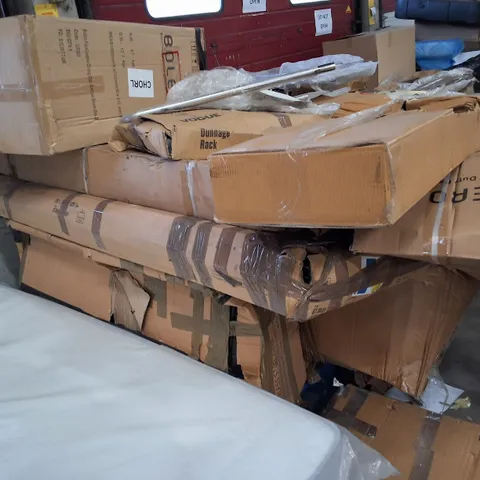 PALLET OF ASSORTED HOUSEHOLD GOODS AND PRODUCTS TO INCLUDE;PARASOL,FLOATING SHELVES,DUNNAGE RACK,DINING CHAIR