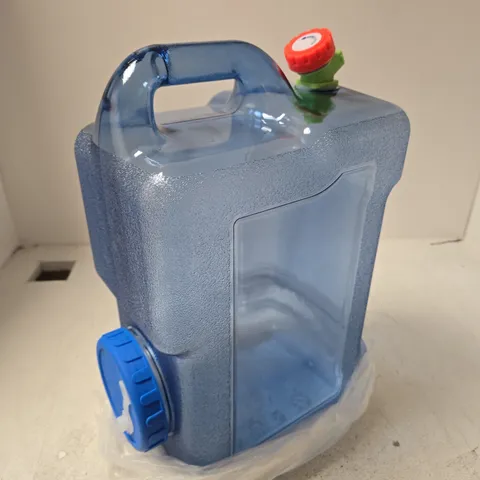 BLUE PLASTIC JERRY CAN WITH RED SPOUT 