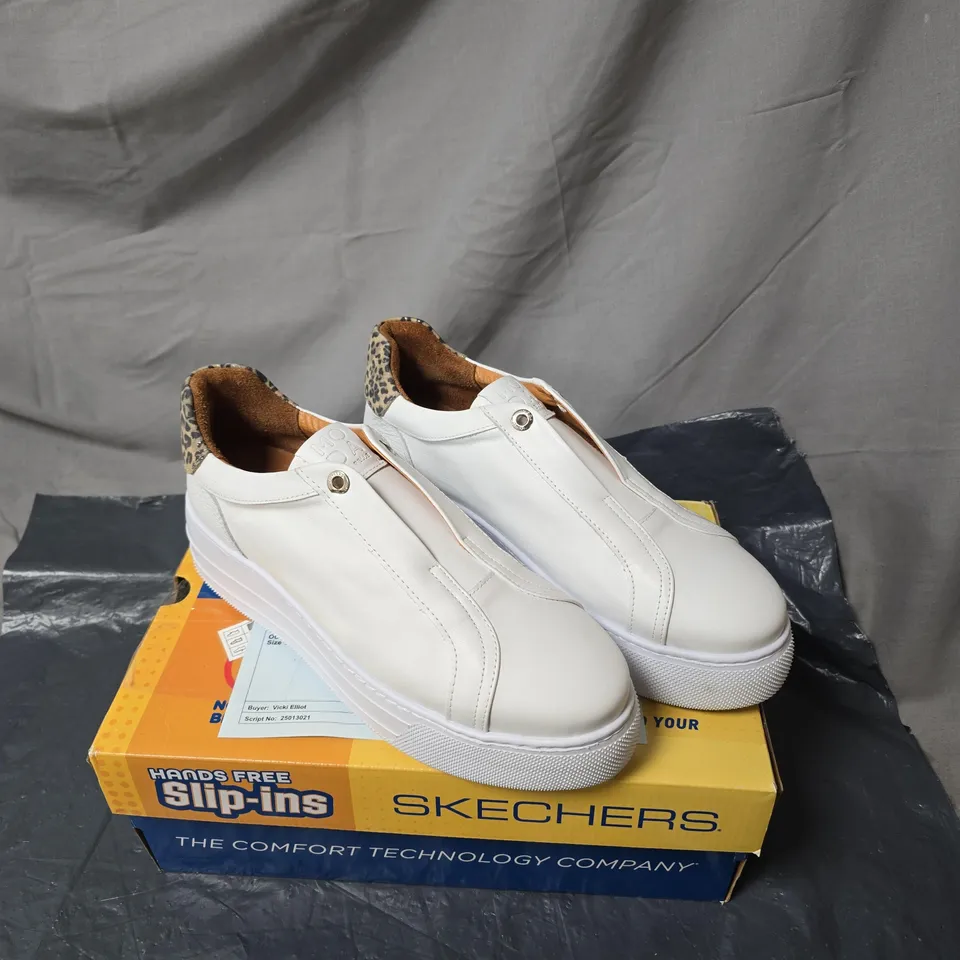 MODA IN PELLE WHITE LEATHER SNEAKERS, LEOPARD PRINT HEEL – BOXED SIZE 40