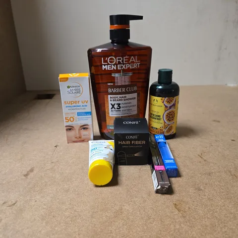TOTE OF APPROXIMATELY 20 ASSORTED COSMETIC ITEMS TO INCLUDE LOREAL MEN EXPERT BARBER CLUB, GARNIER AMBRE SOLAIRE SPF50+, CERA VE, NYX, E.L.F ETC