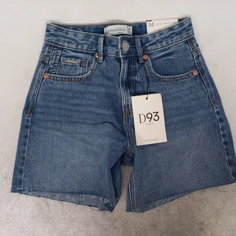 STRADIVARIUS D93 LONGLINE HIGH RISE DENIM SHORTS IN BLUE SIZE UK 6