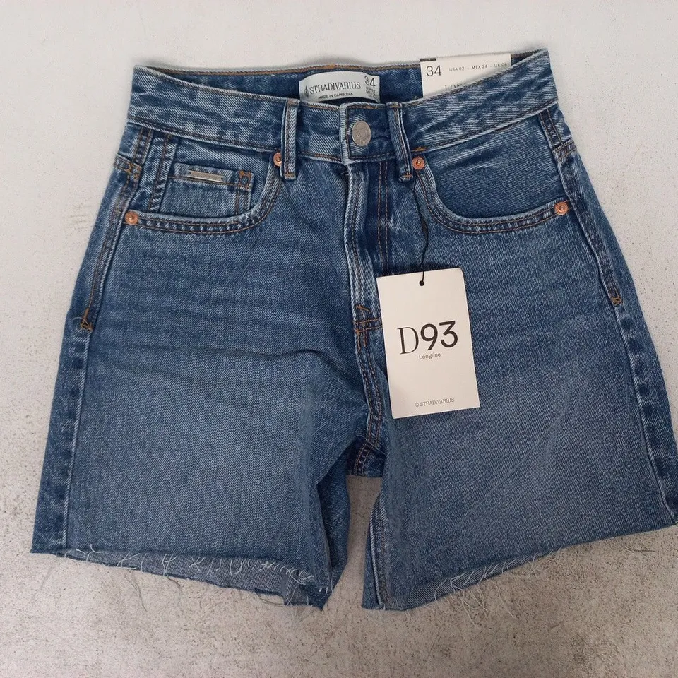 STRADIVARIUS D93 LONGLINE HIGH RISE DENIM SHORTS IN BLUE SIZE UK 6