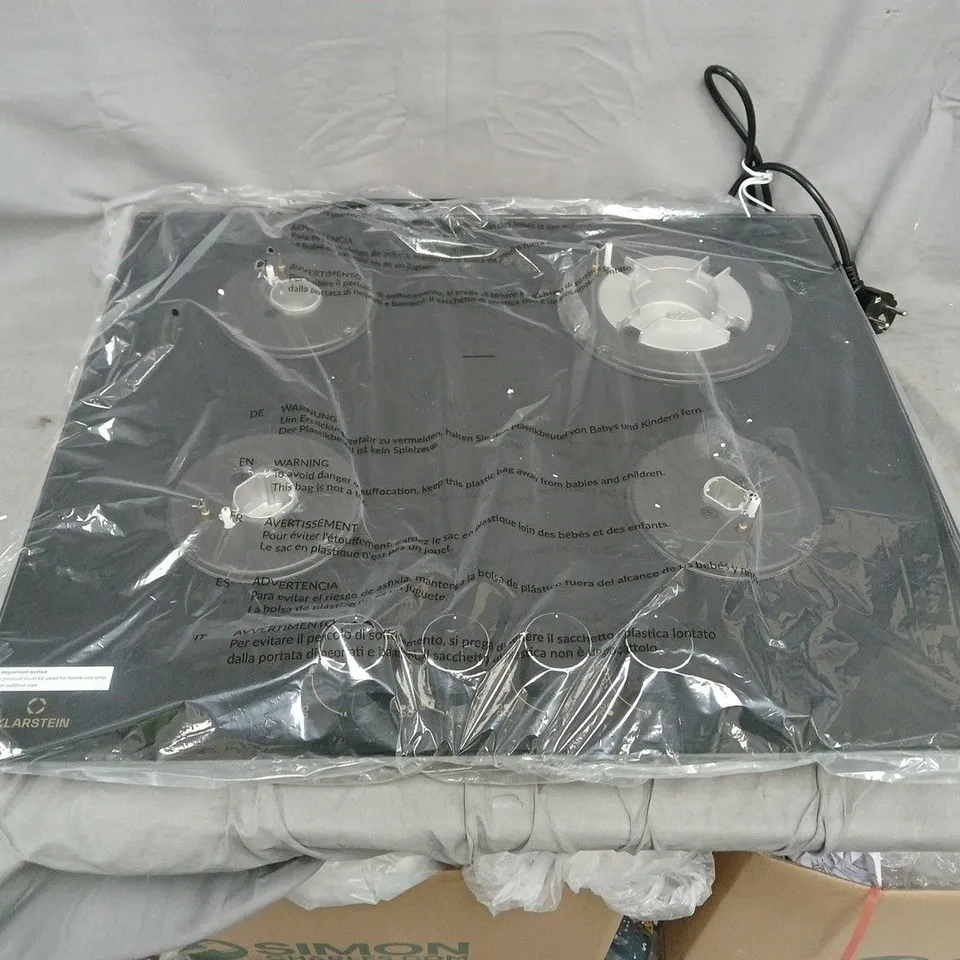 BOXED KLARSTEIN GOLDFLAME 4 GAS HOB 4-FLAME BRASS BURNER GLASS CERAMIC BLACK 