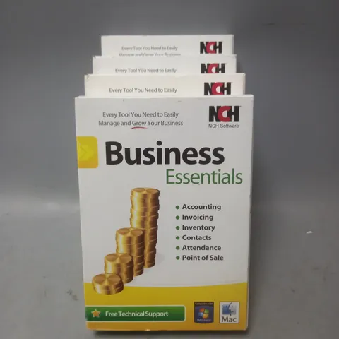 LOT OF 4 BUSINESS ESSENTIALS COMPLETE BUSINESS SUITE SOFTWARE FOR WINDOWS AND MAC