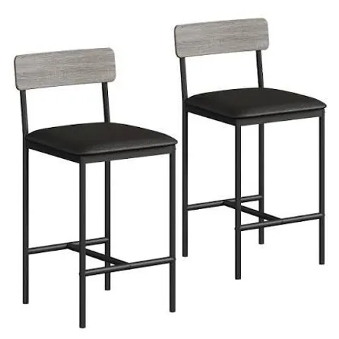 BOXED GARVEE MODERN UPHOLSTERED BAR STOOLS SET OF 2 COUNTER HEIGHT BARSTOOLS - GREY