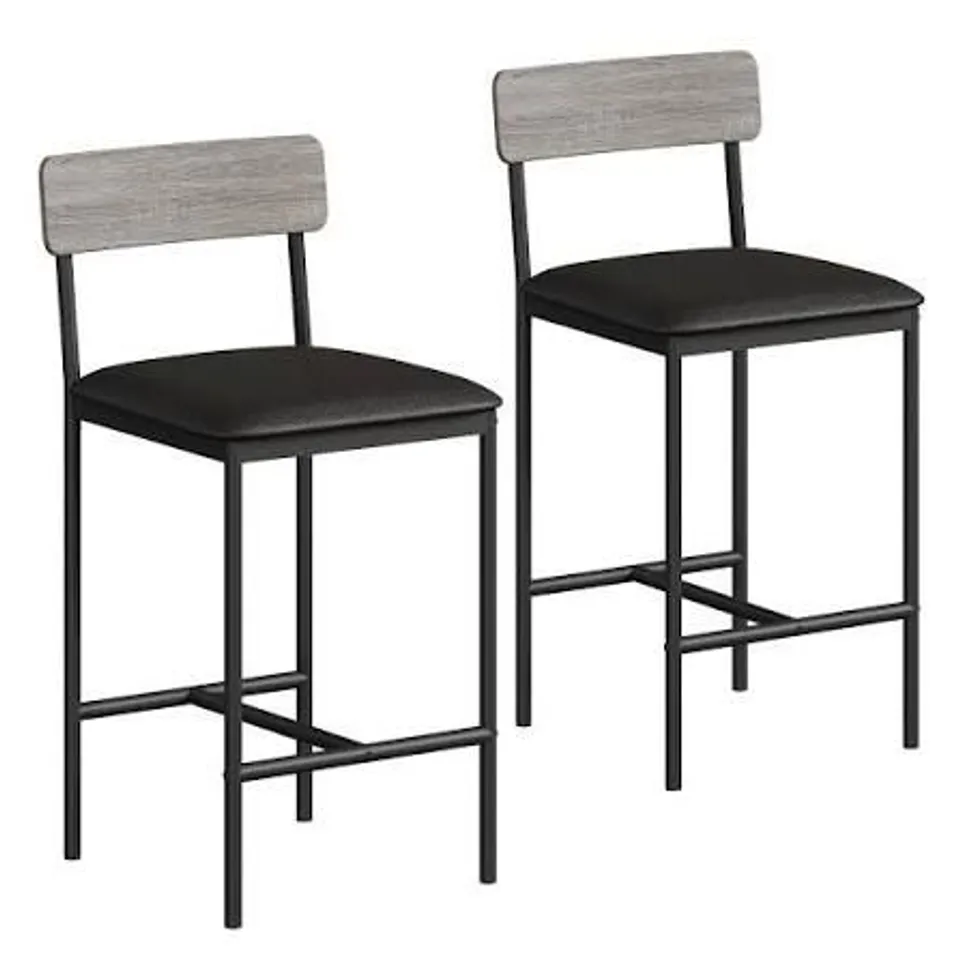 BOXED GARVEE MODERN UPHOLSTERED BAR STOOLS SET OF 2 COUNTER HEIGHT BARSTOOLS - GREY