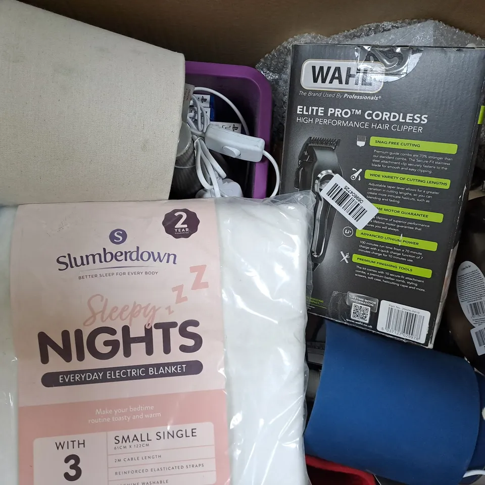 BOX OF APPROXIMATELY 10 ASSORTED HOUSEHOLD ITEMS TO INCLUDE BEDDING, SAUCEPANS, ETC - COLLECTION ONLY