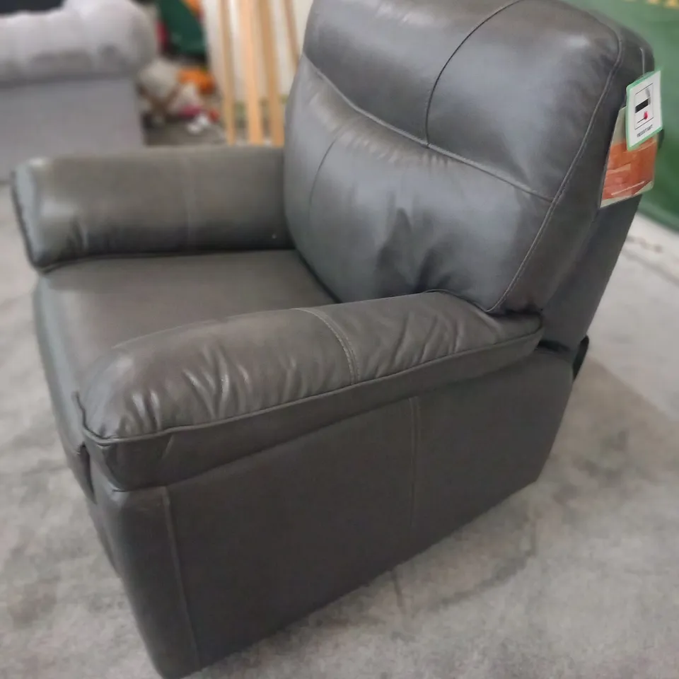 DESIGNER GREY LEATHER ELECTRIC RECLINING ARMCHAIR