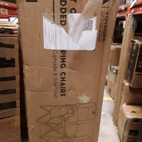 BOXED KEPLIN VOYAGER SET OF 2 PADDED CAMPING CHAIRS WITH CUP HOLDER AND SIDE POCKETS 