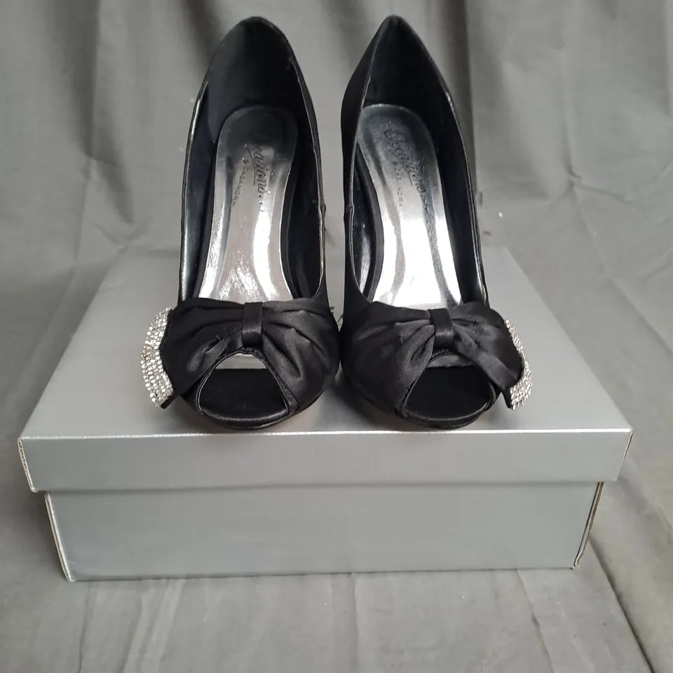 BOXED LOT OF 12 PAIRS OF LADIES OCCASIONS BY CASANDRA BLACK HIGH HEELED SHOES VARIOUS SIZES