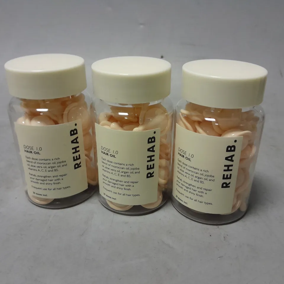 LOT OF 3 REHAB 30 DOSE 1.0 HAIR OIL AMPOULES