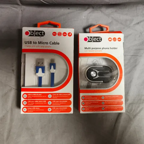 BOX OF APPROXIMATELY 15 ASSORTED HOUSEHOLD ITEMS TO INCLUDE USB TO MICRO CABLE, MULTI-PURPOSE PHONE HOLDER, ETC
