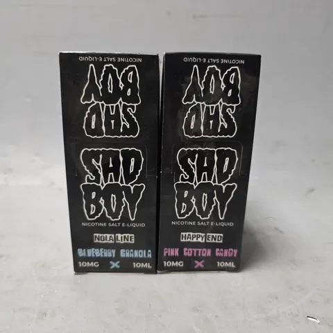 BOX OF APPROXIMATELY 15 ASSORTED SAD BOY E-LIQUID PRODUCTS TO INCLUDE - BLUEBERRY GRANOLA & HAPPY END PINK COTTON CANDY